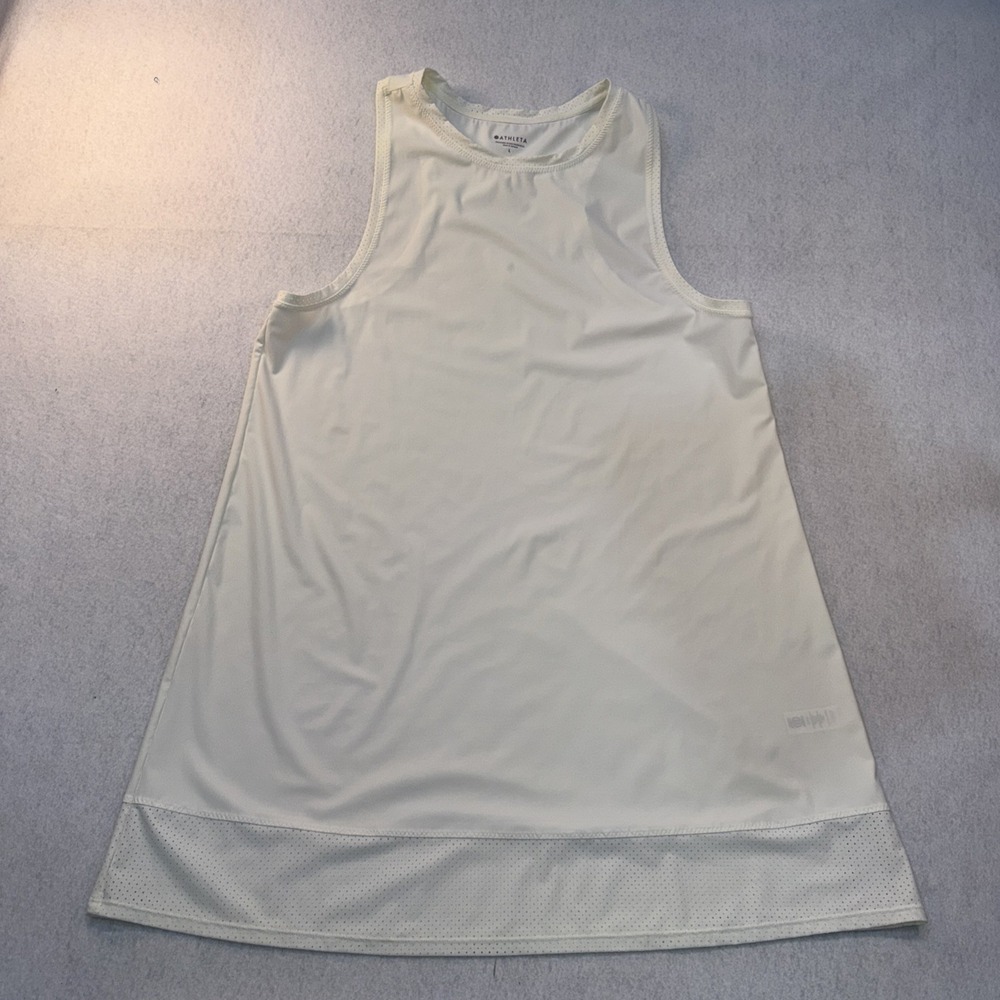 Athleta Womens Off White Sleeveless Perforated Hem Dress Performance Sz‎ Large